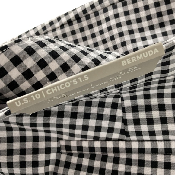 Chico’s Secret Stretch Gingham Bermuda Shorts Size 10 Black Gray White Check NWT - Picture 8 of 9